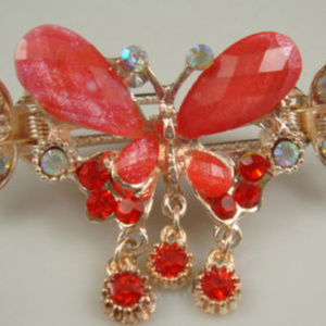 red butterfly Crystal Rhinestone Hair Clip Jaw barrette accessory